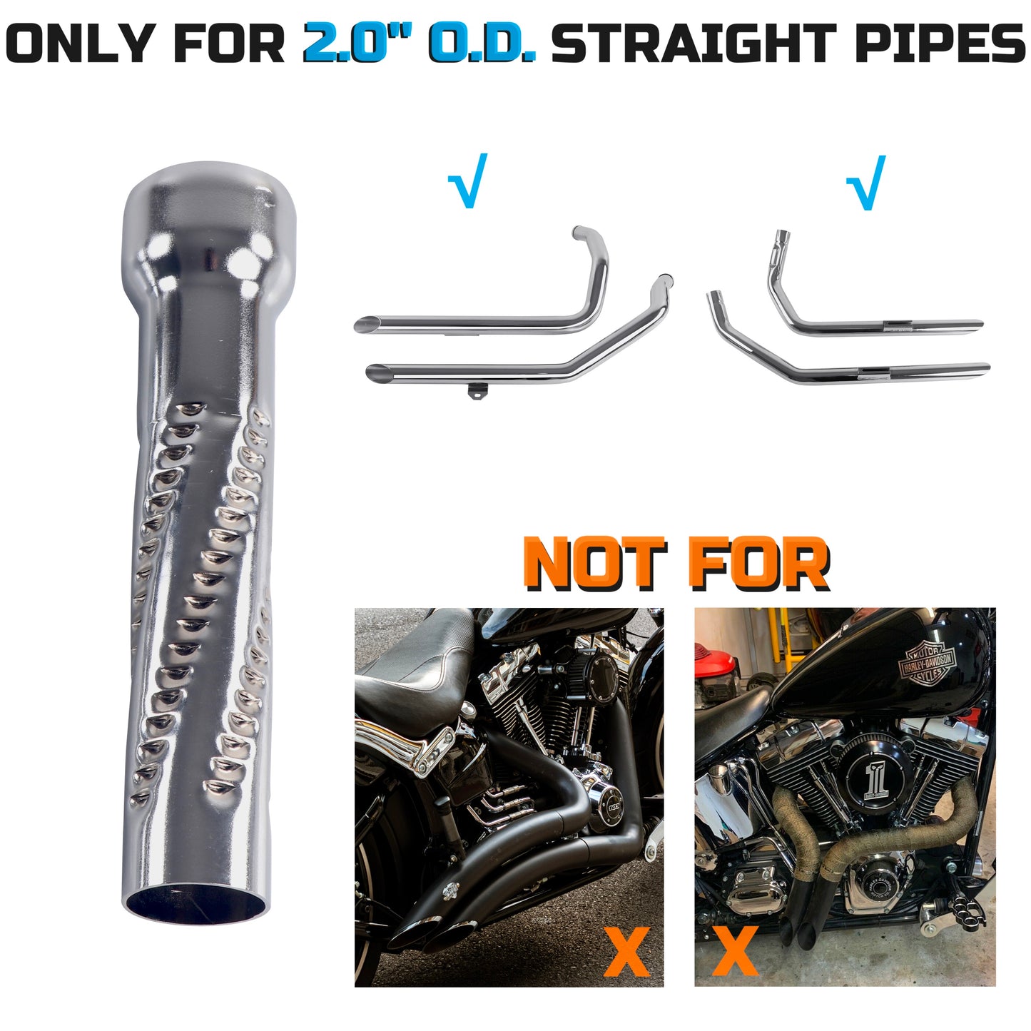 Iron Growl Quiet Drag Pipe Baffles for 2.0 Inch Fishtail Exhaust Pipes, or Drag Pipes